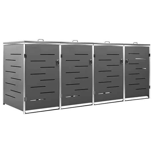 Quadruple Wheelie Bin Shed 276.5x77.5x115 cm Stainless Steel Quadruple Wheelie Bin Shed 276.5x77.5x115 cm Stainless Steel
