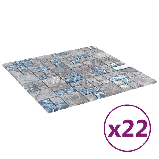 Mosaic Tile 22 pcs 30 x 30 cm Grey and Blue Glass Mosaic Tile 22 pcs 30 x 30 cm Grey and Blue Glass