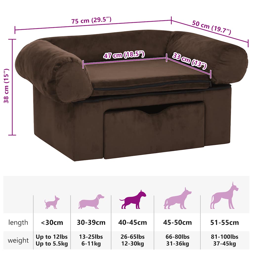 Dog Sofa | Brown | Plush, solid pinewood, foam | 75x50x38 cm | Dog Sofa
