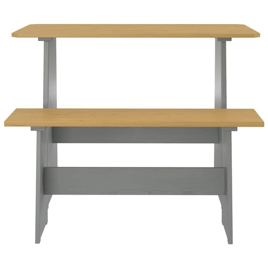 Dining Table with Bench "REINE" Honey Brown&Grey Solid Wood Pine Dining Table with Bench "REINE" Honey Brown&Grey Solid Wood Pine