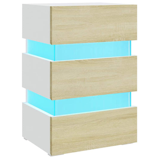 LED Bedside Cabinet White and Sonoma Oak 45x35x67 cm Engineered Wood LED Bedside Cabinet White and Sonoma Oak 45x35x67 cm Engineered Wood