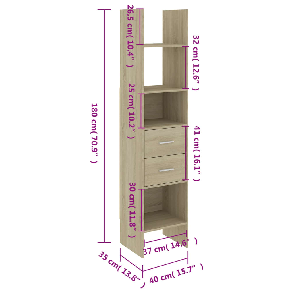 803419 vidaXL Book Cabinet Sonoma Oak 40x35x180 cm Engineered Wood