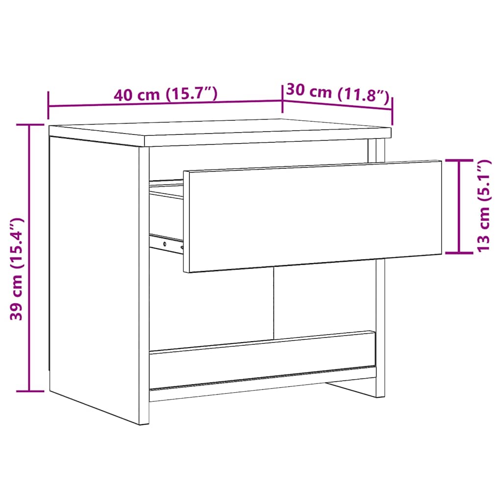 803444 vidaXL Bedside Cabinets 2 pcs White 40x30x39 cm Engineered Wood