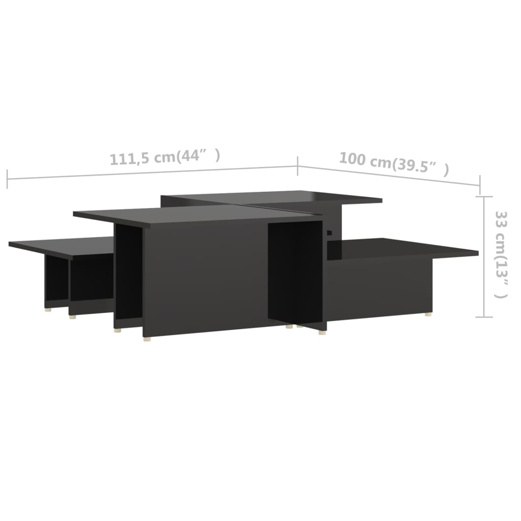 Coffee Tables 2 pcs High Gloss Black 111.5x50x33 cm Engineered Wood