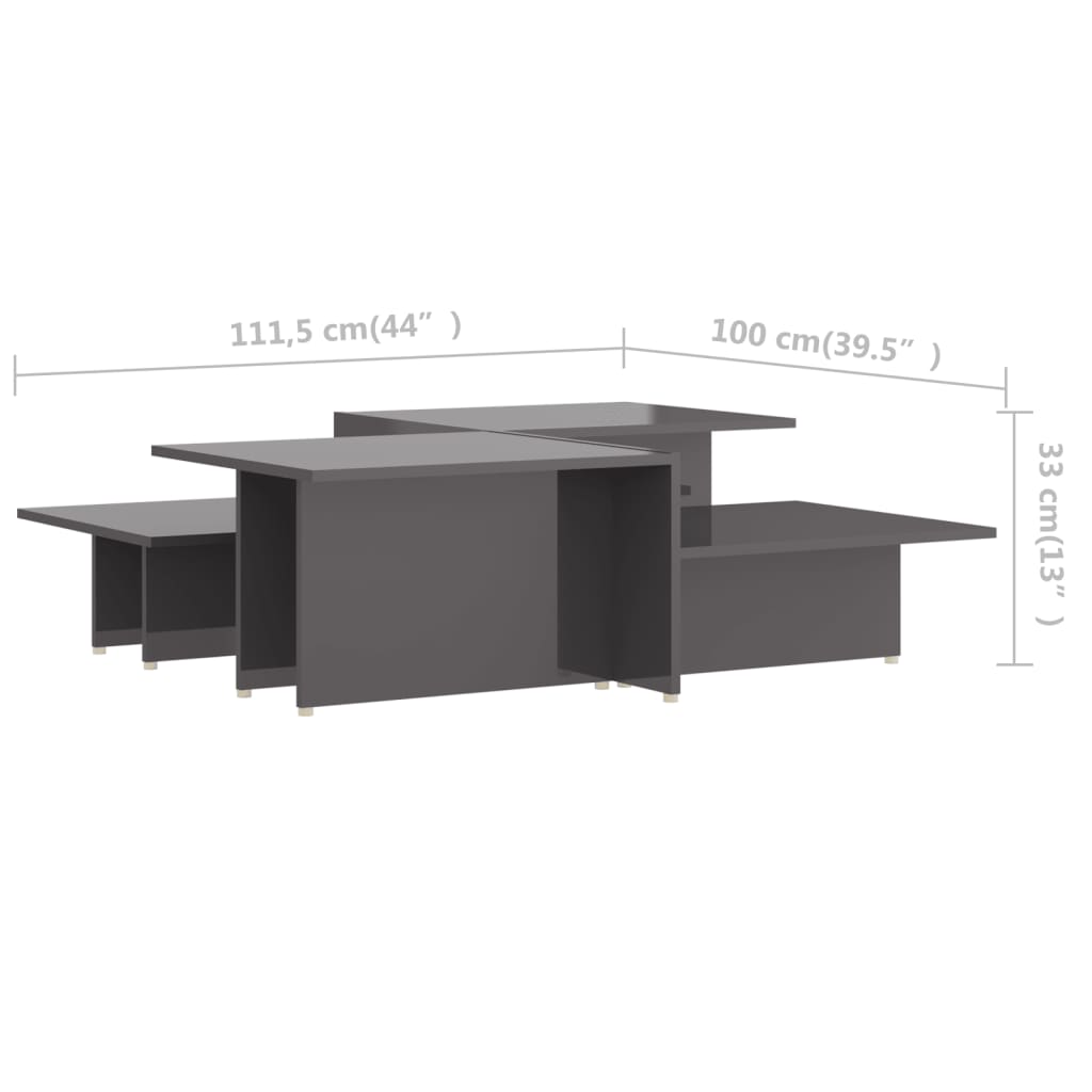 Coffee Table | Set of 2 | High gloss grey | Chipboard | 111.5x50x33 cm