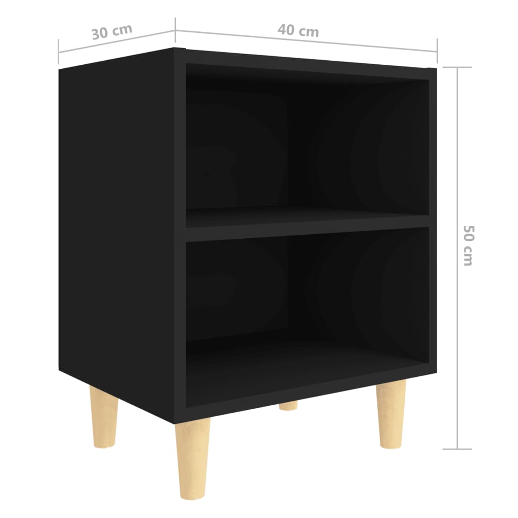 805781 vidaXL Bed Cabinet with Solid Wood Legs Black 40x30x50 cm
