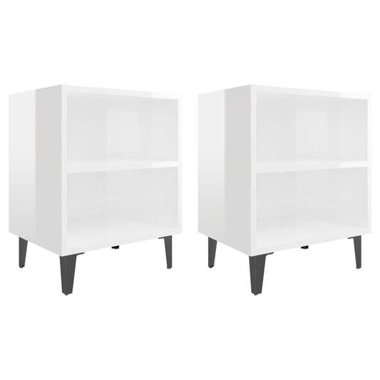 Bed Cabinets with Metal Legs 2 pcs High Gloss White 40x30x50 cm Bed Cabinets with Metal Legs 2 pcs High Gloss White 40x30x50 cm