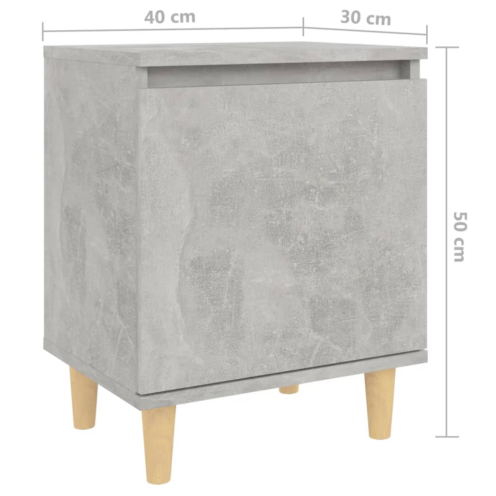 805824 vidaXL Bed Cabinets with Solid Wood Legs 2pcs Concrete Grey 40x30x50cm