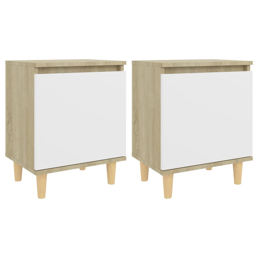 Bed Cabinets Solid Wood Legs 2pcs Sonoma Oak&White 40x30x50cm Bed Cabinets Solid Wood Legs 2pcs Sonoma Oak&White 40x30x50cm