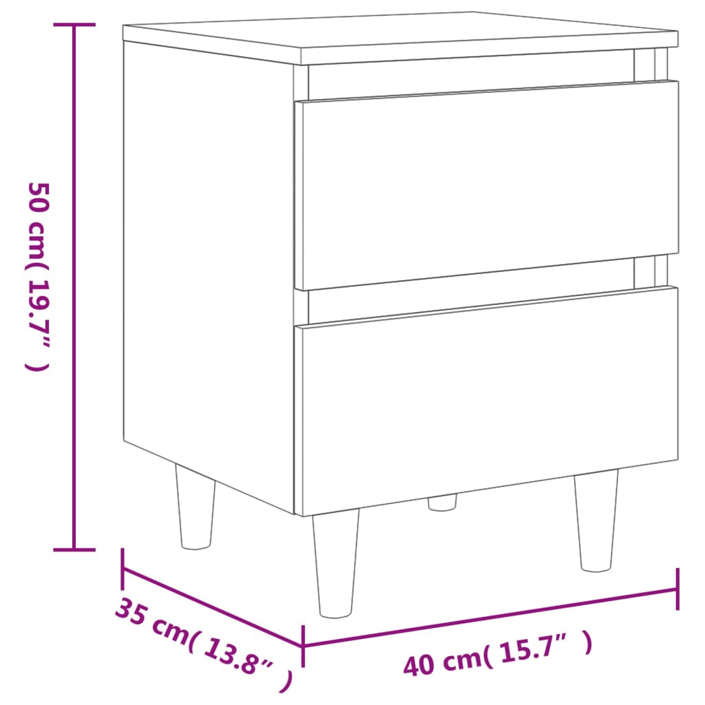 805858 vidaXL Bed Cabinets & Solid Pinewood Legs 2 pcs Sonoma Oak 40x35x50 cm