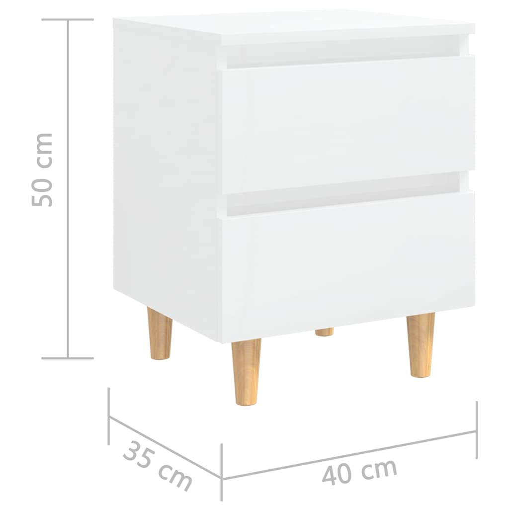 805864 vidaXL Bed Cabinets & Pinewood Legs 2 pcs High Gloss White 40x35x50cm