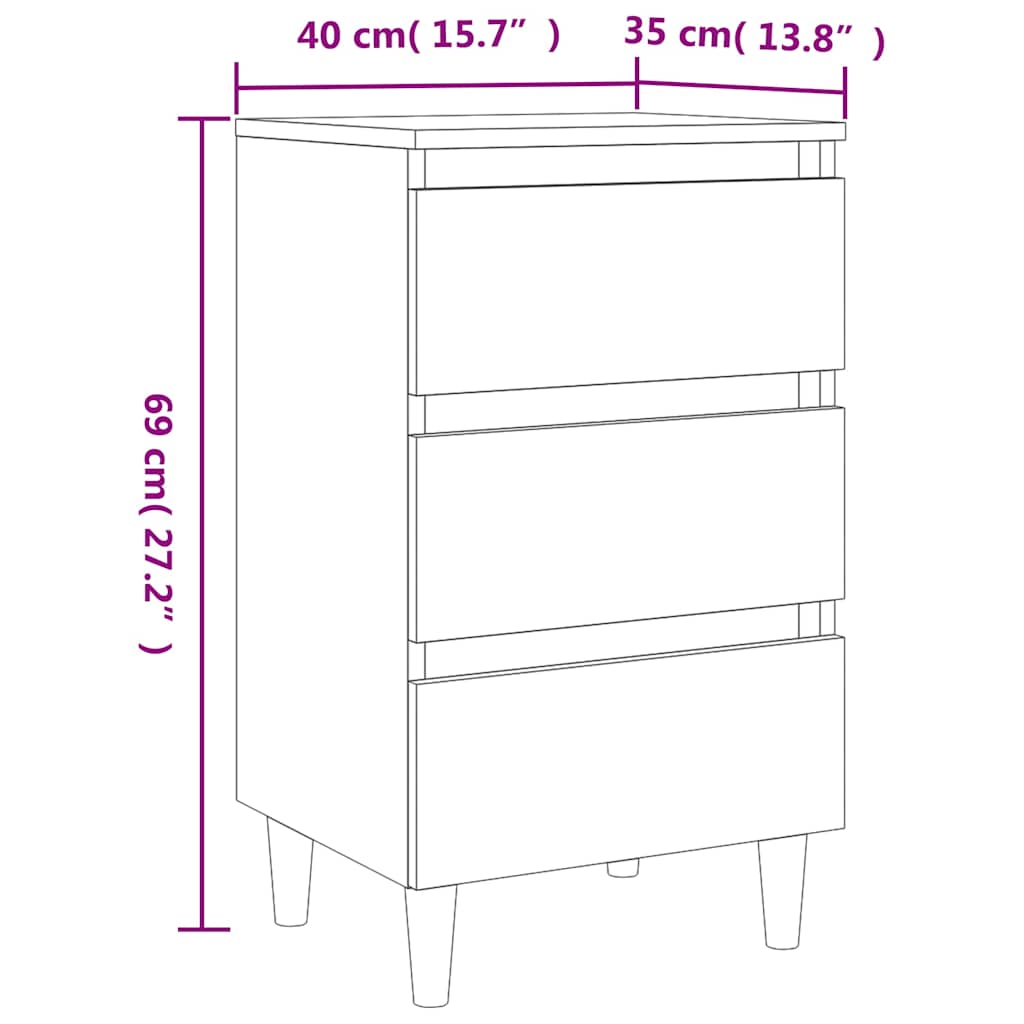 805893 vidaXL Bed Cabinet with Solid Wood Legs Sonoma Oak 40x35x69 cm