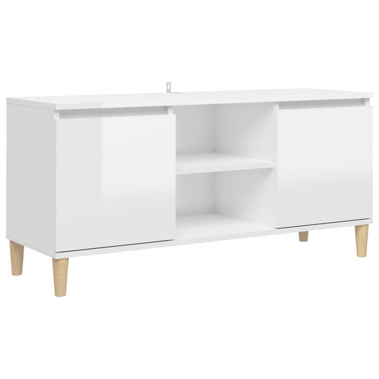 TV Cabinet & Solid Wood Legs High Gloss White 103.5x35x50 cm TV Cabinet & Solid Wood Legs High Gloss White 103.5x35x50 cm
