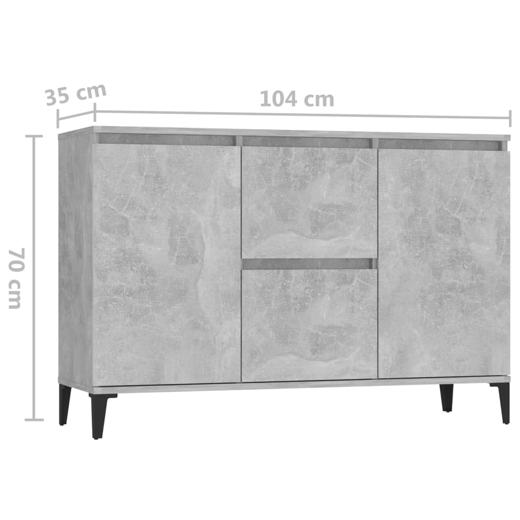 806116 vidaXL Sideboard Concrete Grey 102x35x70 cm Engineered Wood
