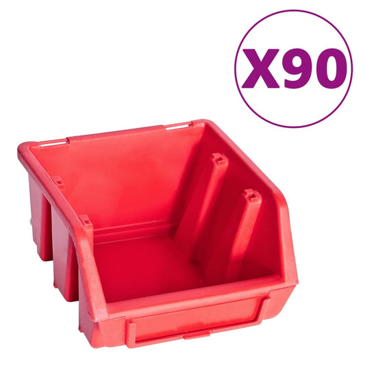 96 Piece Storage Bin Kit with Wall Panels Red and Black 96 Piece Storage Bin Kit with Wall Panels Red and Black