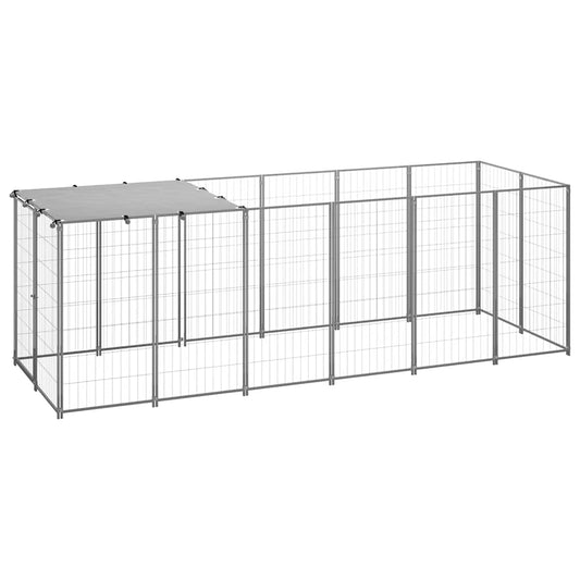 Dog Kennel Silver 330x110x110 cm Steel Dog Kennel Silver 330x110x110 cm Steel
