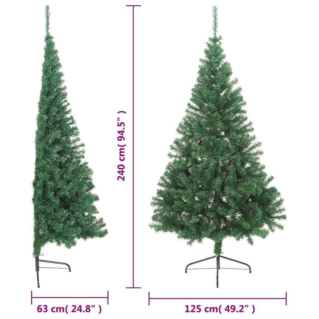 Fake Half Christmas Tree | Green | PVC, Steel | 240 cm | Ornaments