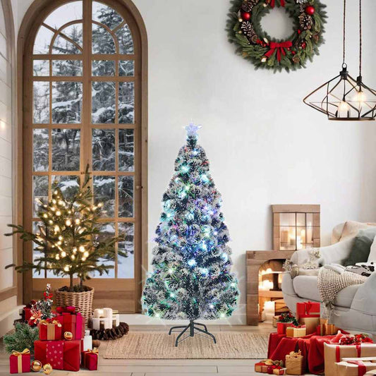 Pre-lit Christmas Tree Green and White 150 cm Fibre Optic Pre-lit Christmas Tree Green and White 150 cm Fibre Optic