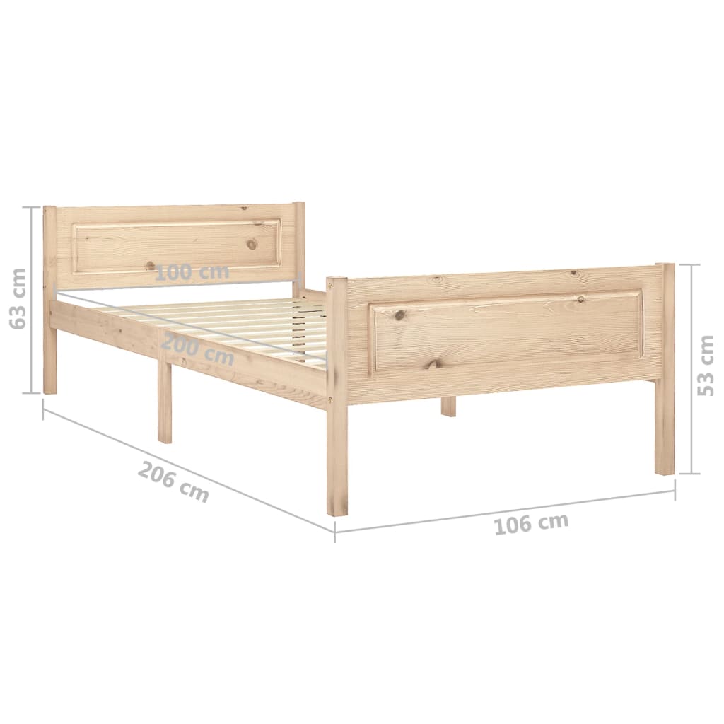 Bed Frame | Natural Wood | Solid Pinewood, Plywood | 100x200 cm