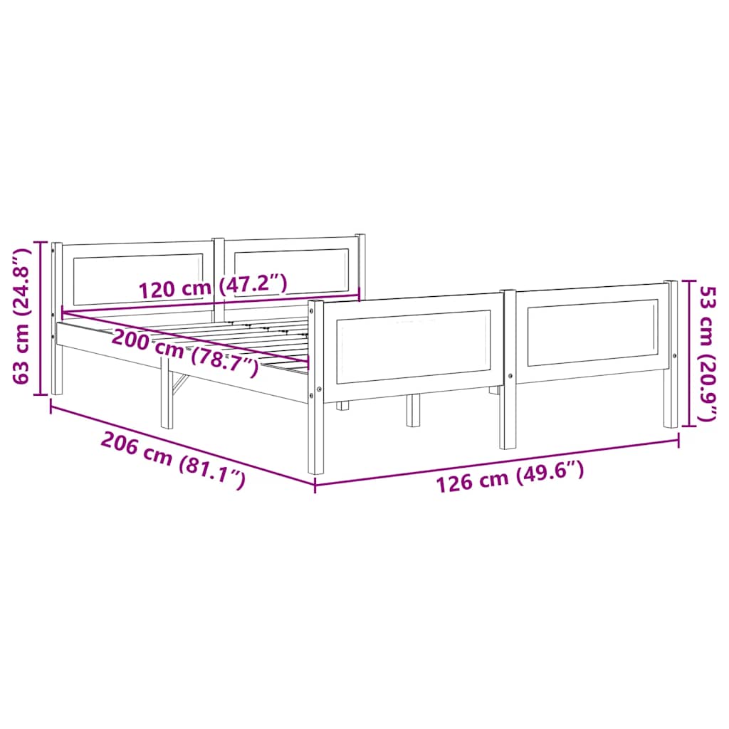 Bed Frame without Mattress Solid Pinewood 120x200 cm