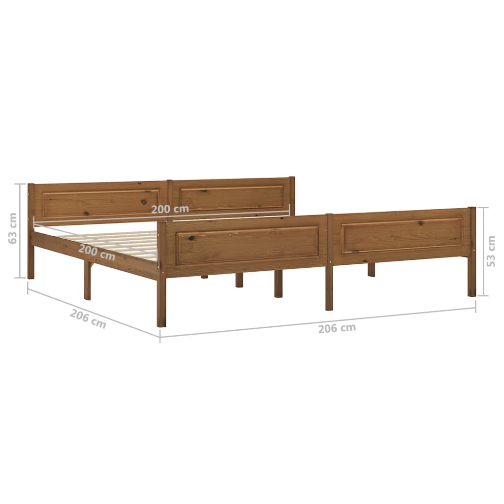 Bed Frame without Mattress Solid Pinewood Honey Brown 200x200cm
