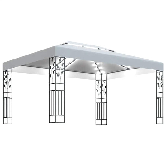 Gazebo with Double Roof&LED String Lights 3x4 m White Gazebo with Double Roof&LED String Lights 3x4 m White