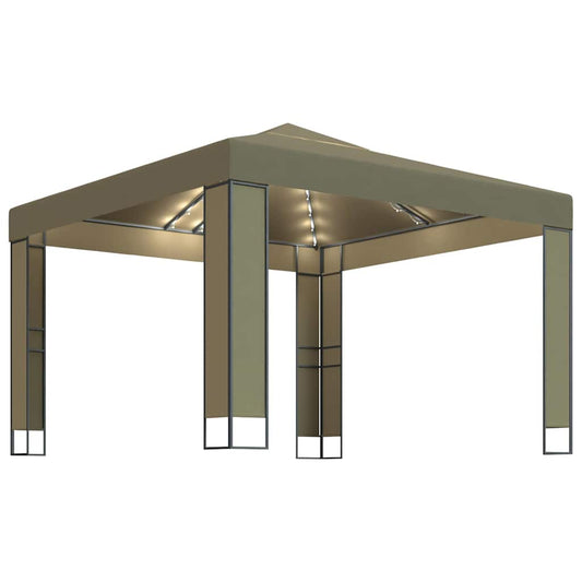 Gazebo with Double Roof&LED String Lights 3x3x2,7 m Taupe Gazebo with Double Roof&LED String Lights 3x3x2,7 m Taupe