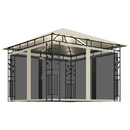 Gazebo with Mosquito Net&LED String Lights 3x3x2,73 m Cream Gazebo with Mosquito Net&LED String Lights 3x3x2,73 m Cream