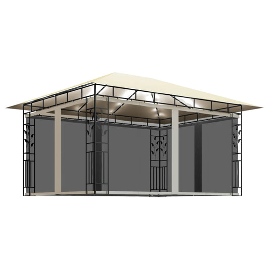 Gazebo with Mosquito Net&LED String Lights 4x3x2.73 m Cream Gazebo with Mosquito Net&LED String Lights 4x3x2.73 m Cream
