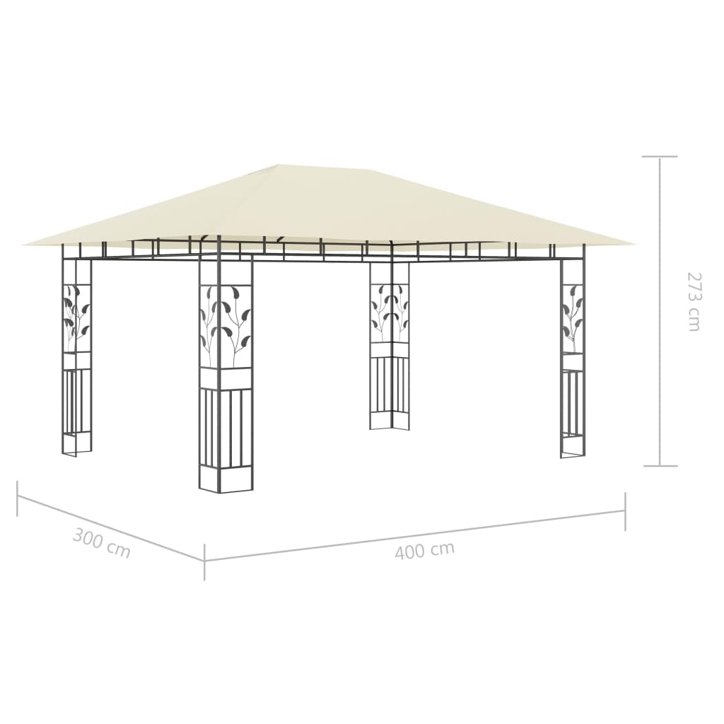 Gazebo with Mosquito Net&LED String Lights 4x3x2,73 m Cream