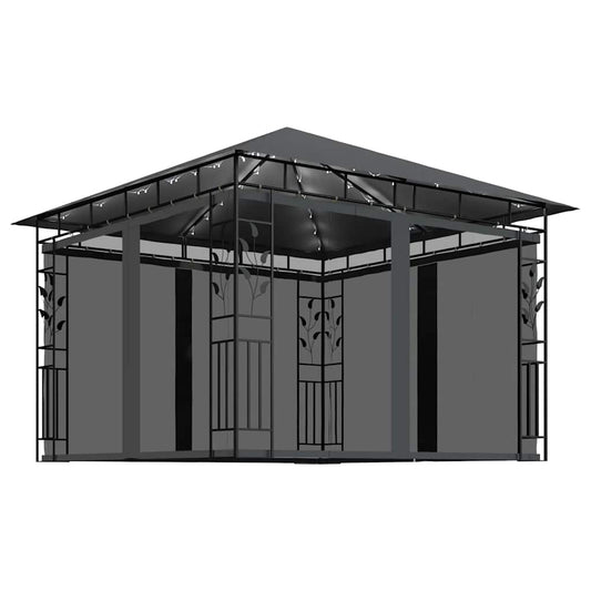 Gazebo with Mosquito Net&LED String Lights 3x3x2.73m Anthracite Gazebo with Mosquito Net&LED String Lights 3x3x2.73m Anthracite