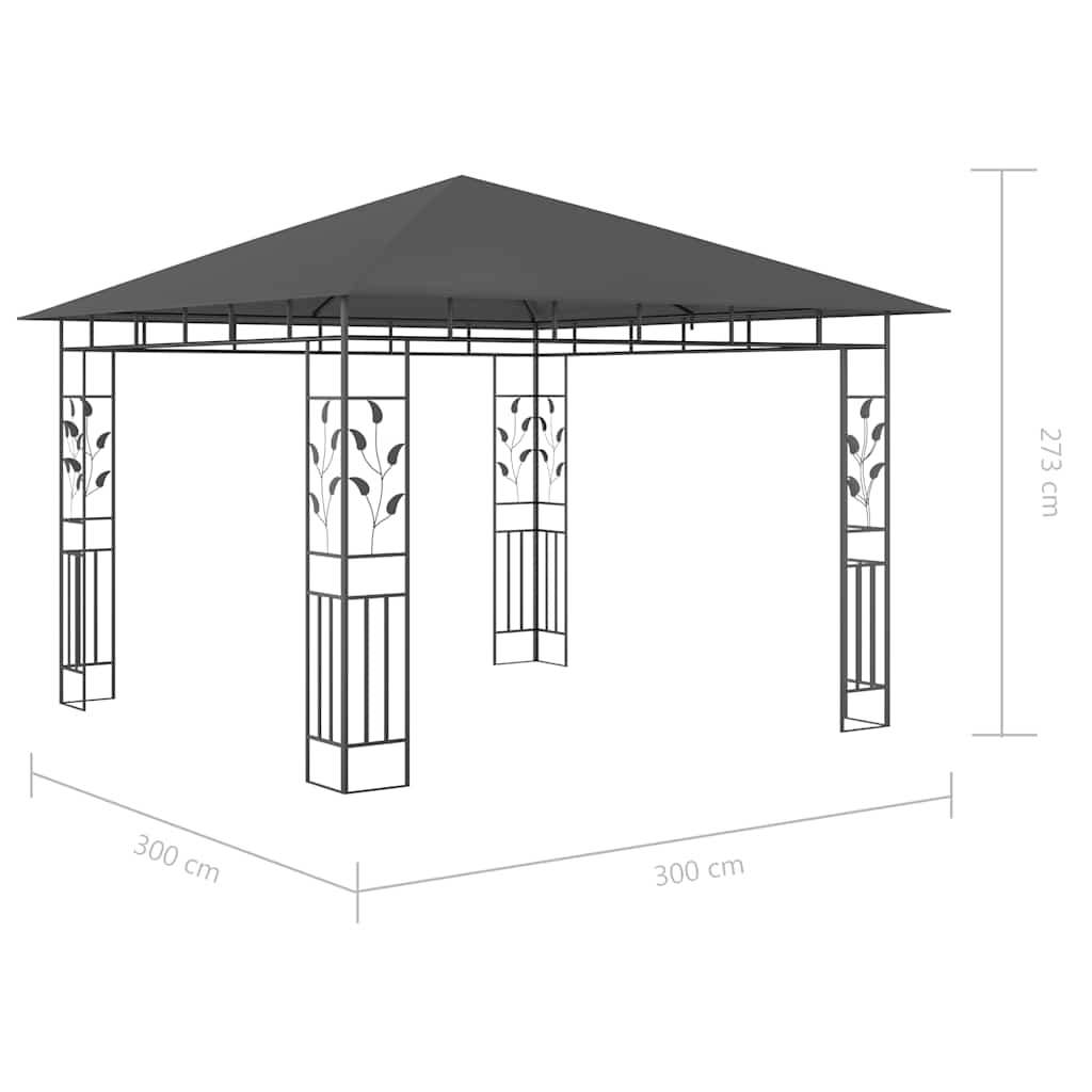 Gazebo with Mosquito Net&LED String Lights 3x3x2,73m Anthracite