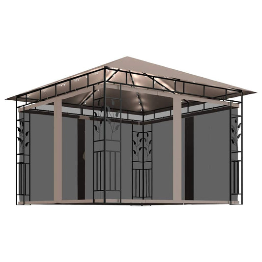 Gazebo with Mosquito Net&LED String Lights 3x3x2,73 m Taupe Gazebo with Mosquito Net&LED String Lights 3x3x2,73 m Taupe