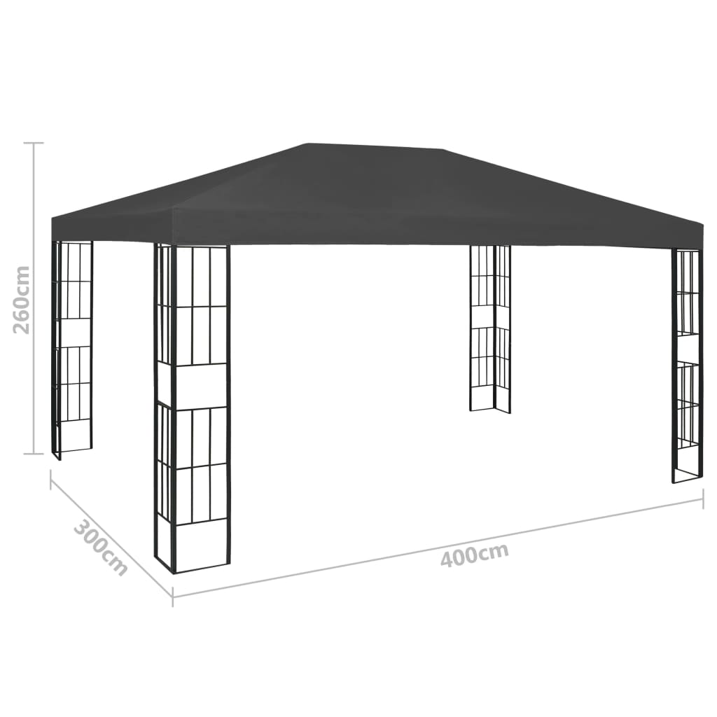 3070323 vidaXL Gazebo with LED String Lights 3x4 m Anthracite (47985+315536)