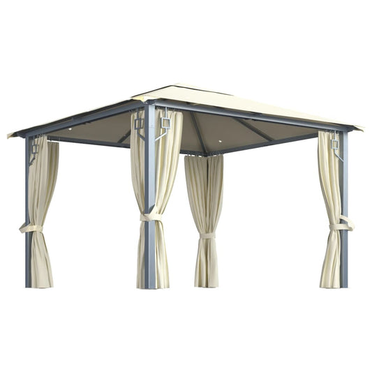 Gazebo with Curtain&LED String Lights 3x3 m Cream Aluminium Gazebo with Curtain&LED String Lights 3x3 m Cream Aluminium