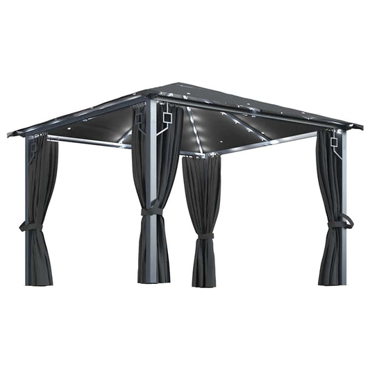 Gazebo with Curtain&LED String Lights 3x3m Anthracite Aluminium Gazebo with Curtain&LED String Lights 3x3m Anthracite Aluminium