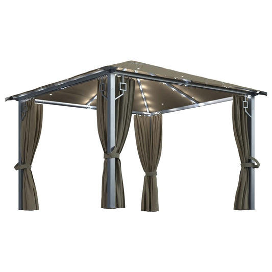 Gazebo with Curtain&LED String Lights 3x3 m Taupe Aluminium Gazebo with Curtain&LED String Lights 3x3 m Taupe Aluminium