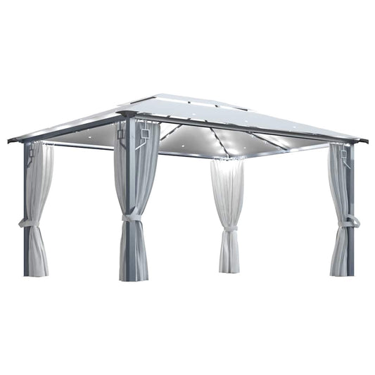 Gazebo with Curtain&LED String Lights 4x3 m Cream Aluminium Gazebo with Curtain&LED String Lights 4x3 m Cream Aluminium