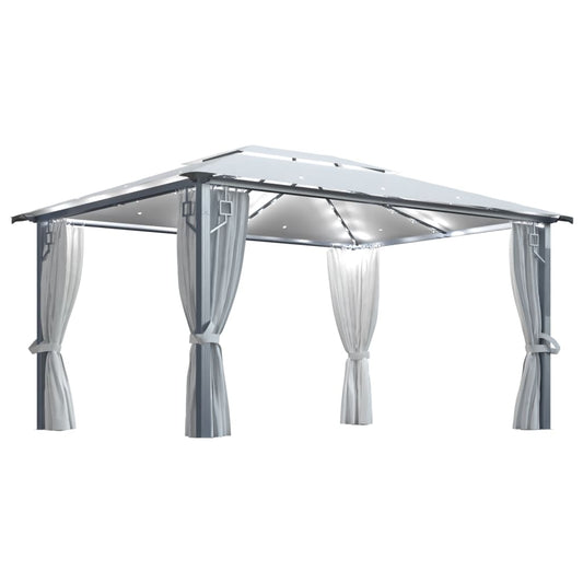 Gazebo with Curtain&LED String Lights 4x3 m Cream Aluminium Gazebo with Curtain&LED String Lights 4x3 m Cream Aluminium