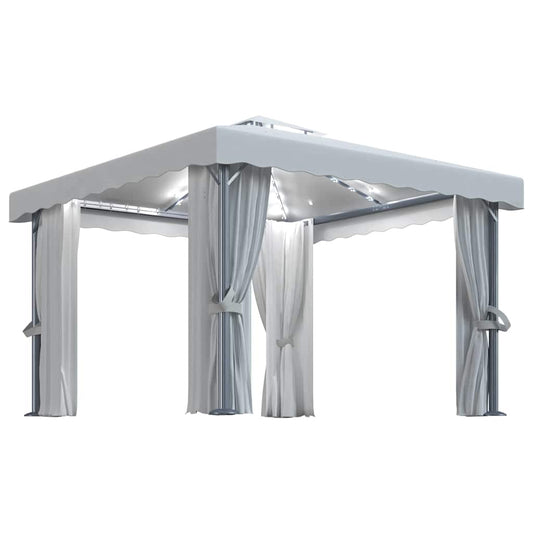 Gazebo with Curtain&LED String Lights 3x3 m Cream White Gazebo with Curtain&LED String Lights 3x3 m Cream White