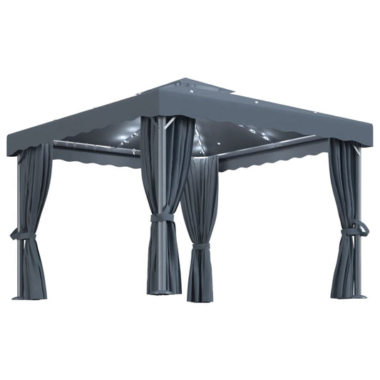 Gazebo with Curtain&LED String Lights 3x3 m Anthracite Gazebo with Curtain&LED String Lights 3x3 m Anthracite