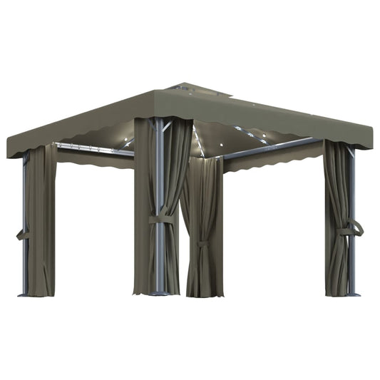 Gazebo with Curtain&LED String Lights 3x3 m Taupe Gazebo with Curtain&LED String Lights 3x3 m Taupe