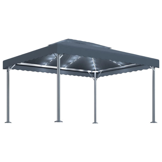 Gazebo with LED String Lights 400x300 cm Anthracite Aluminium Gazebo with LED String Lights 400x300 cm Anthracite Aluminium