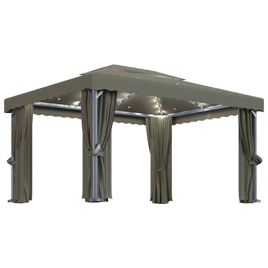 Gazebo with Curtain&LED String Lights 4x3 m Taupe Gazebo with Curtain&LED String Lights 4x3 m Taupe