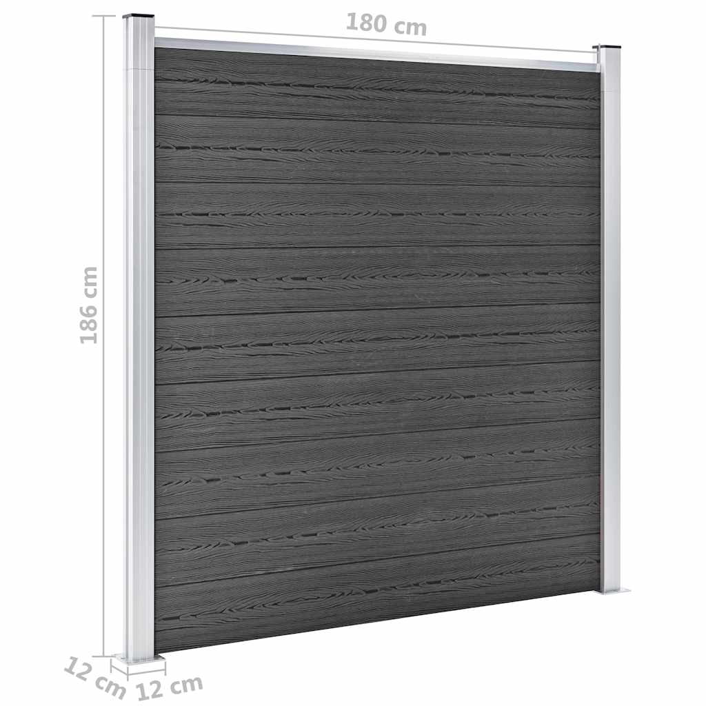 Fence Panel Set WPC 1218x186 cm Black