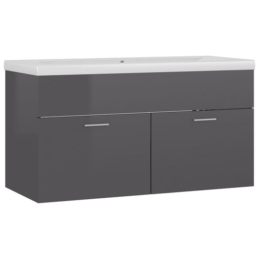 Sink Cabinet with Built-in Basin High Gloss Grey Engineered Wood Sink Cabinet with Built-in Basin High Gloss Grey Engineered Wood