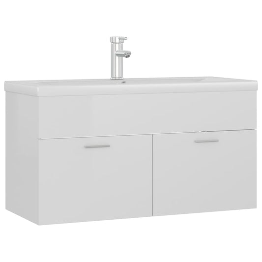 Sink Cabinet with Built-in Basin High Gloss White Engineered Wood Sink Cabinet with Built-in Basin High Gloss White Engineered Wood