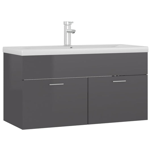 Sink Cabinet with Built-in Basin High Gloss Grey Engineered Wood Sink Cabinet with Built-in Basin High Gloss Grey Engineered Wood