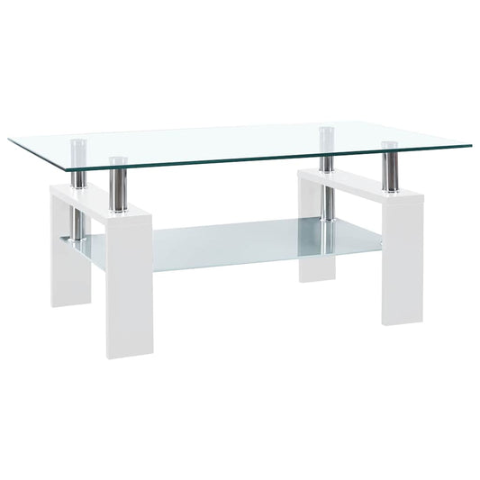 Coffee Table White and Transparent 95x55x40 cm Tempered Glass Coffee Table White and Transparent 95x55x40 cm Tempered Glass