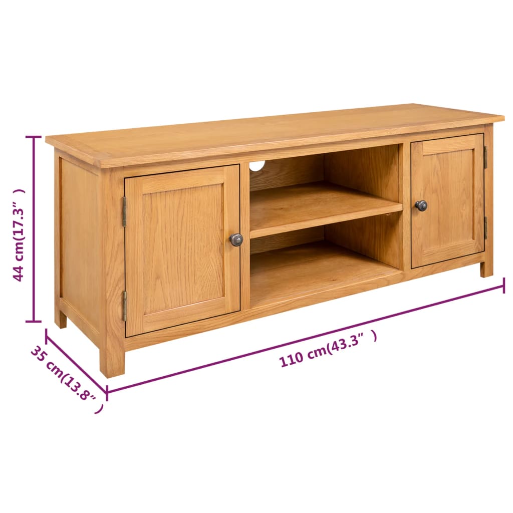 327434 vidaXL TV Cabinet 110x35x44 cm Solid Oak Wood